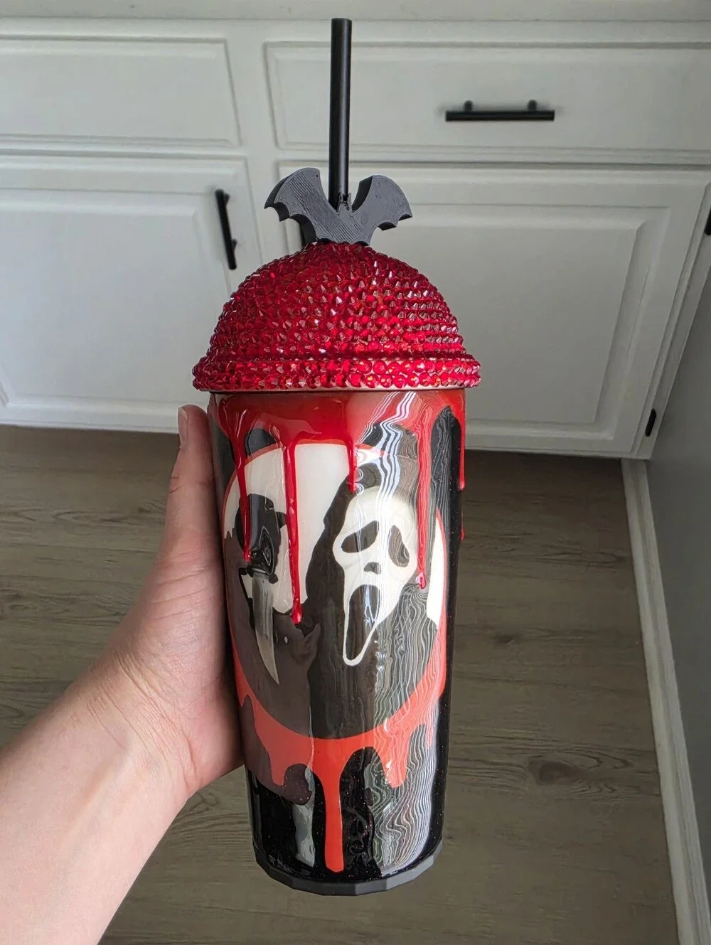 Scream rhinestone stainless steel glitter tumbler with ghostface graphic Nwot